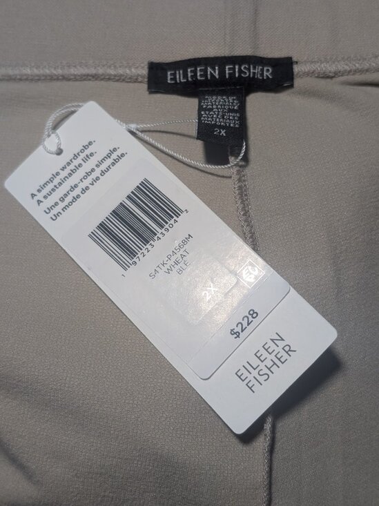 Eileen Fisher | Washable Stretch Crepe Crop with Slits In Wheat - Picture 7 of 10